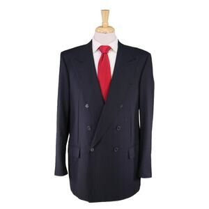 Ravazzolo Navy Blue Tonestripe Double Breasted Wool Hand Tailored Suit 44L